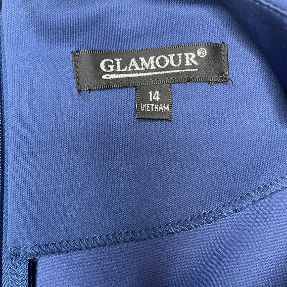 Glamour Vintage Cobalt Blue Scallop Edge Zip Midi Dress Sz 14 Occasion Modest - Picture 9 of 12